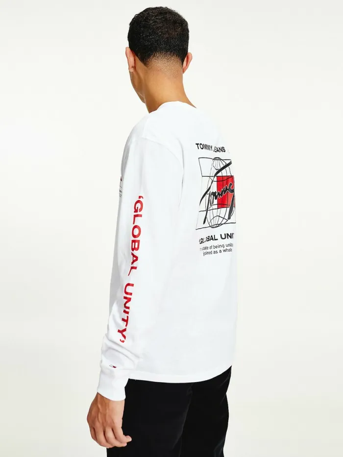 Tommy Hilfiger Organic Cotton Long Sleeve TShirt White Mens TShirts On Sale
