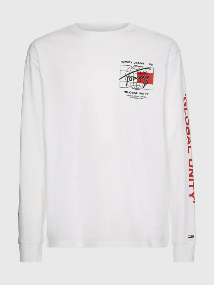 Tommy Hilfiger Organic Cotton Long Sleeve TShirt White Mens TShirts On Sale