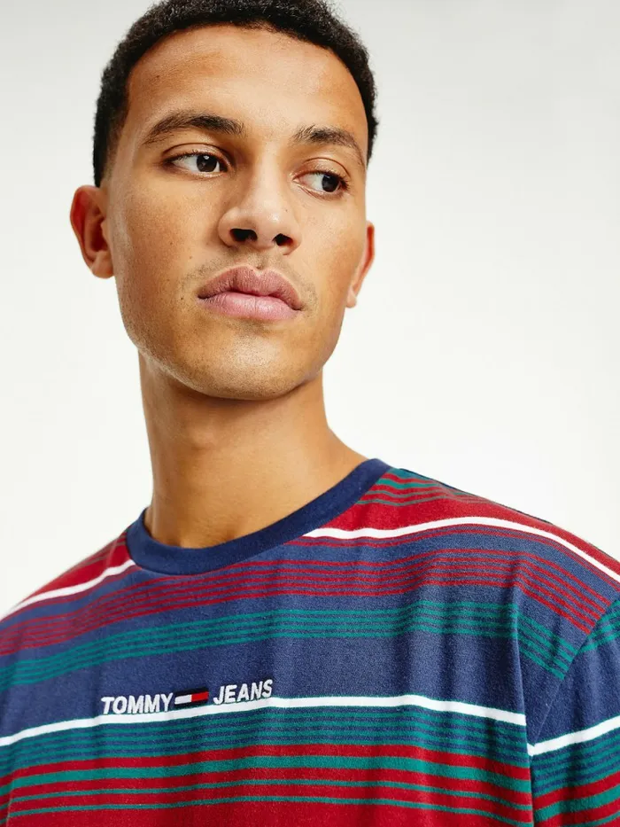 Tommy Hilfiger Organic Cotton Mixed Stripe Relaxed TShirt Twilight Navy Stripe Mens TShirts Popular