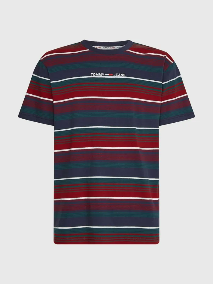 Tommy Hilfiger Organic Cotton Mixed Stripe Relaxed TShirt Twilight Navy Stripe Mens TShirts Popular