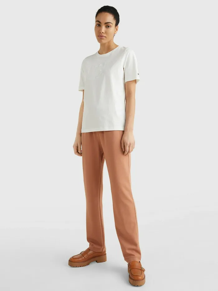 Tommy Hilfiger Organic Cotton Monogram TShirt Ecru Womens TShirts On Sale