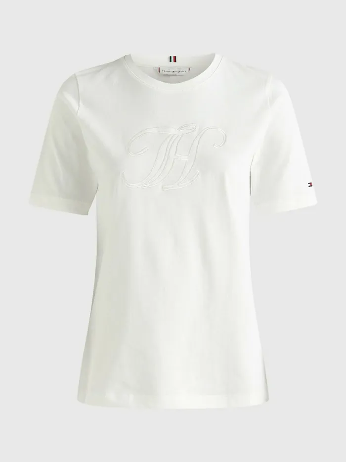 Tommy Hilfiger Organic Cotton Monogram TShirt Ecru Womens TShirts On Sale