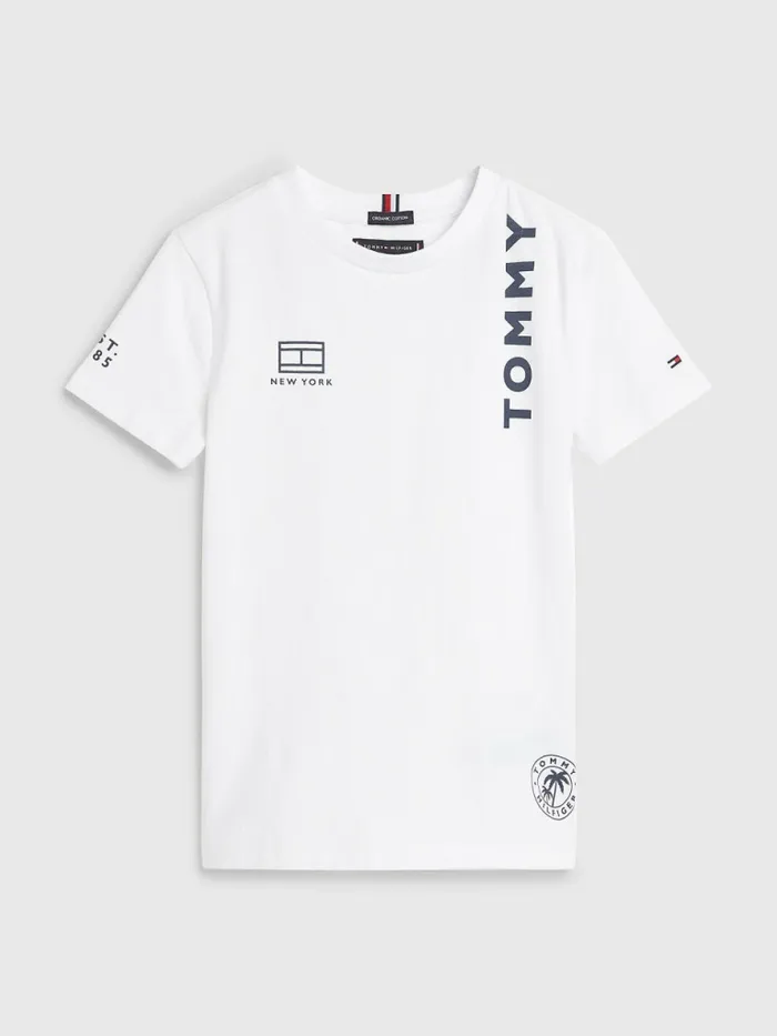 Tommy Hilfiger Organic Cotton MultiLogo TShirt White Boys TShirts and Polos Gift for Friend Tommy Hilfiger Organic Cotton MultiLogo TShirt White Boys TShirts and Polos Gift for Friend