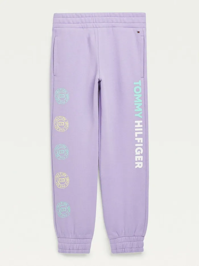 Tommy Hilfiger Organic Cotton Overprint Joggers Violet Viola Girls Trousers Shorts and Skirts Sale Tommy Hilfiger Organic Cotton Overprint Joggers Violet Viola Girls Trousers Shorts and Skirts Sale