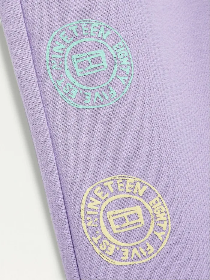 Tommy Hilfiger Organic Cotton Overprint Joggers Violet Viola Girls Trousers Shorts and Skirts Sale