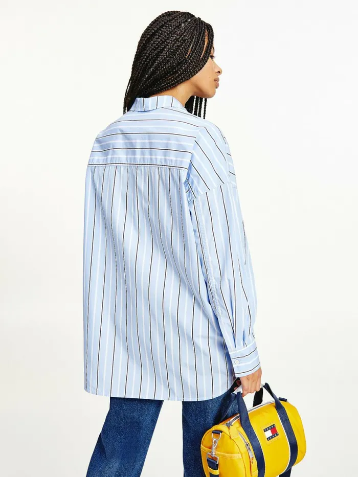 Tommy Hilfiger Organic Cotton Oversized Stripe Shirt Moderate BlueMulti Womens Shirts and Blouses Gift for Friend