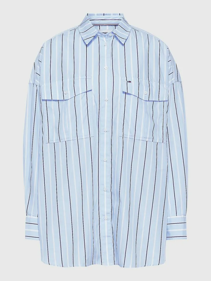Tommy Hilfiger Organic Cotton Oversized Stripe Shirt Moderate BlueMulti Womens Shirts and Blouses Gift for Friend