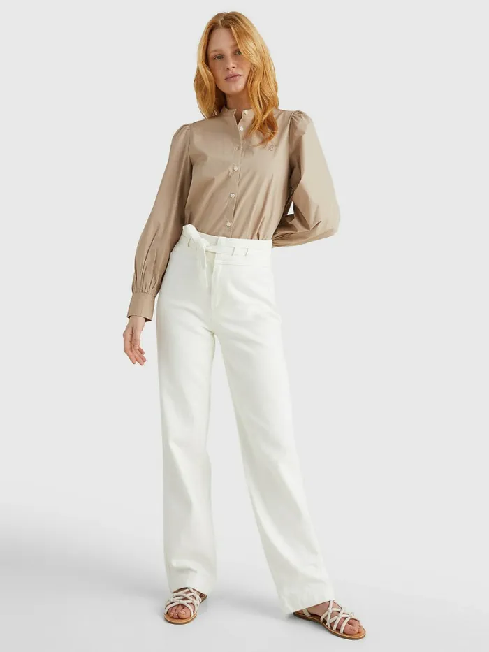 Tommy Hilfiger Organic Cotton Regular Fit Blouse Beige Womens Shirts and Blouses Gift for Friend