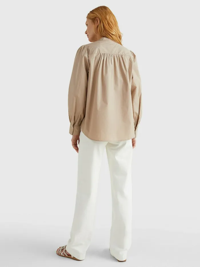 Tommy Hilfiger Organic Cotton Regular Fit Blouse Beige Womens Shirts and Blouses Gift for Friend