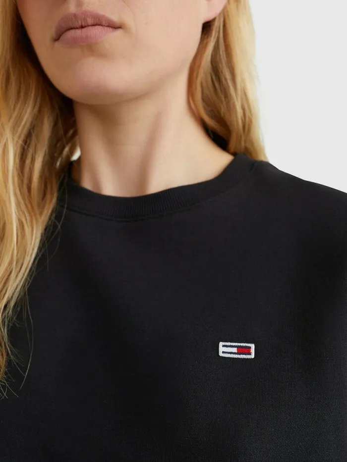 Tommy Hilfiger Organic Cotton Regular Fit Fleece Sweatshirt Black Womens Essentials