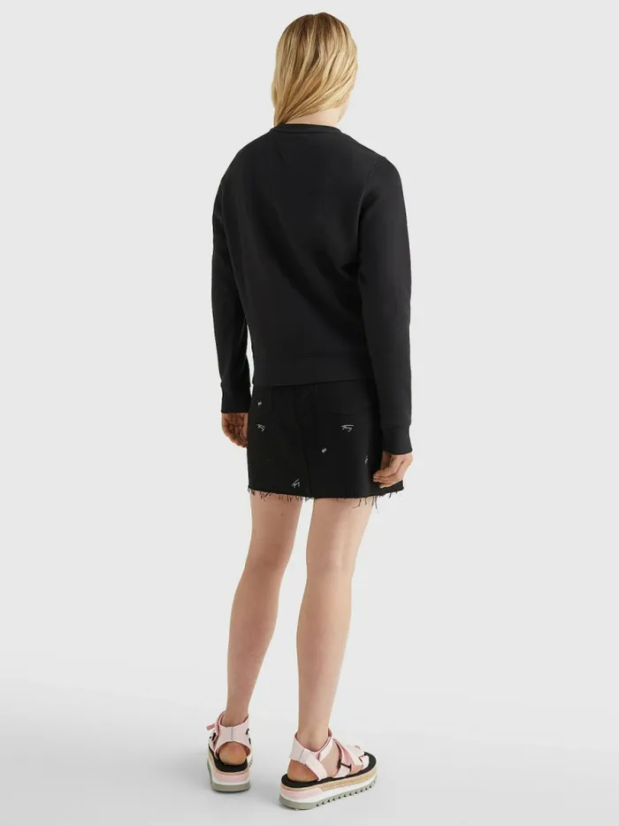 Tommy Hilfiger Organic Cotton Regular Fit Fleece Sweatshirt Black Womens Essentials