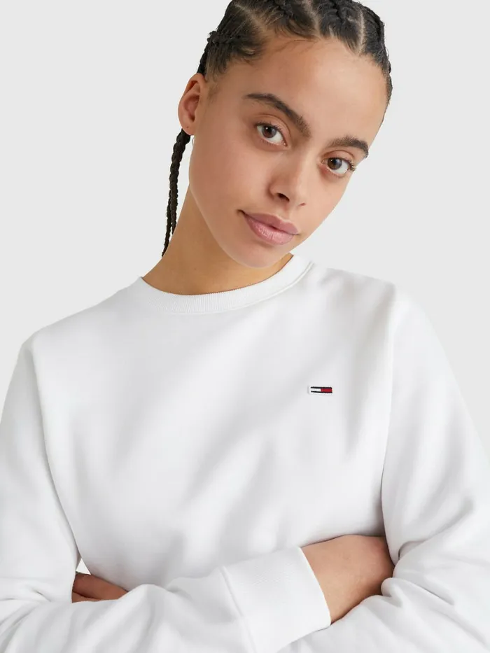 Tommy Hilfiger Organic Cotton Regular Fit Fleece Sweatshirt White Womens Sweatshirts and Hoodies Popular