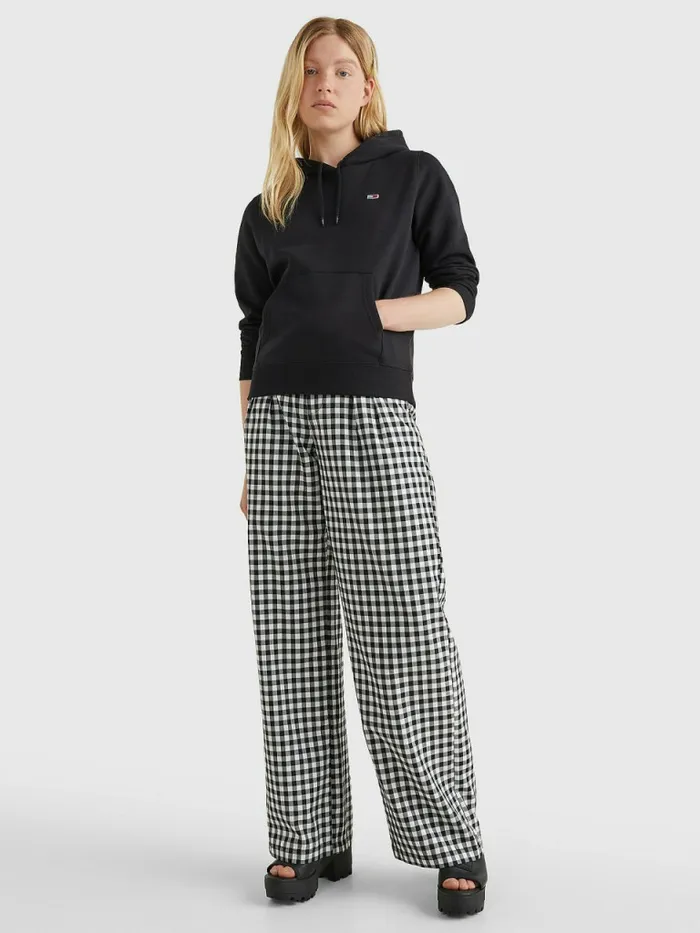Tommy Hilfiger Organic Cotton Regular Fit Hoody Black Womens Sweatshirts and Hoodies Sale