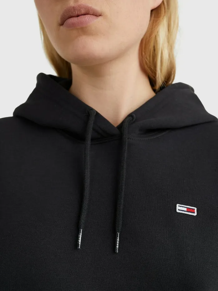 Tommy Hilfiger Organic Cotton Regular Fit Hoody Black Womens Sweatshirts and Hoodies Sale