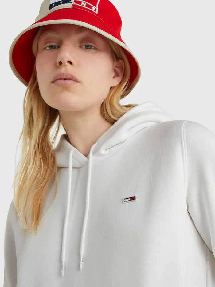 Tommy Hilfiger Organic Cotton Regular Fit Hoody White Womens Sweatshirts and Hoodies Online