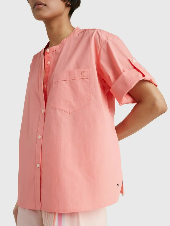 Tommy Hilfiger Organic Cotton Relaxed Fit Shirt Coral Blossom Womens Shirts and Blouses For Sale
