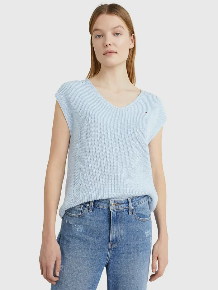 Tommy Hilfiger Organic Cotton Relaxed Fit Textured Vest Breezy Blue Womens Knitwear Gift 4 You Tommy Hilfiger Organic Cotton Relaxed Fit Textured Vest Breezy Blue Womens Knitwear Gift 4 You