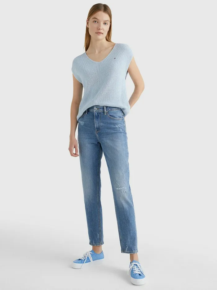 Tommy Hilfiger Organic Cotton Relaxed Fit Textured Vest Breezy Blue Womens Knitwear Gift 4 You