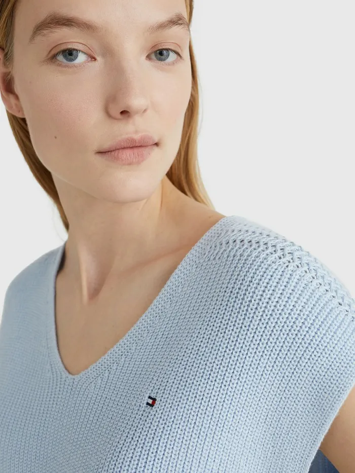 Tommy Hilfiger Organic Cotton Relaxed Fit Textured Vest Breezy Blue Womens Knitwear Gift 4 You