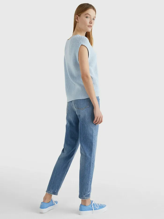Tommy Hilfiger Organic Cotton Relaxed Fit Textured Vest Breezy Blue Womens Knitwear Gift 4 You