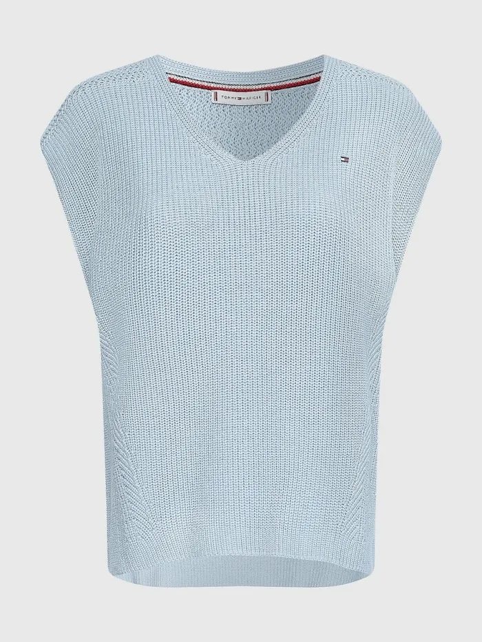 Tommy Hilfiger Organic Cotton Relaxed Fit Textured Vest Breezy Blue Womens Knitwear Gift 4 You