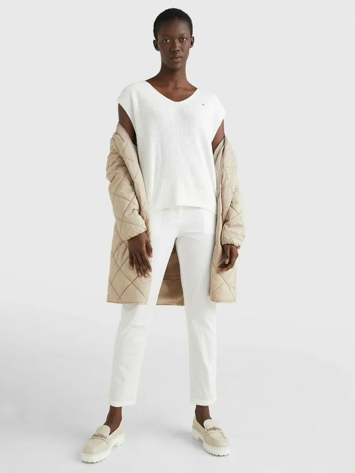 Tommy Hilfiger Organic Cotton Relaxed Fit Textured Vest Ecru Womens Knitwear Near Me