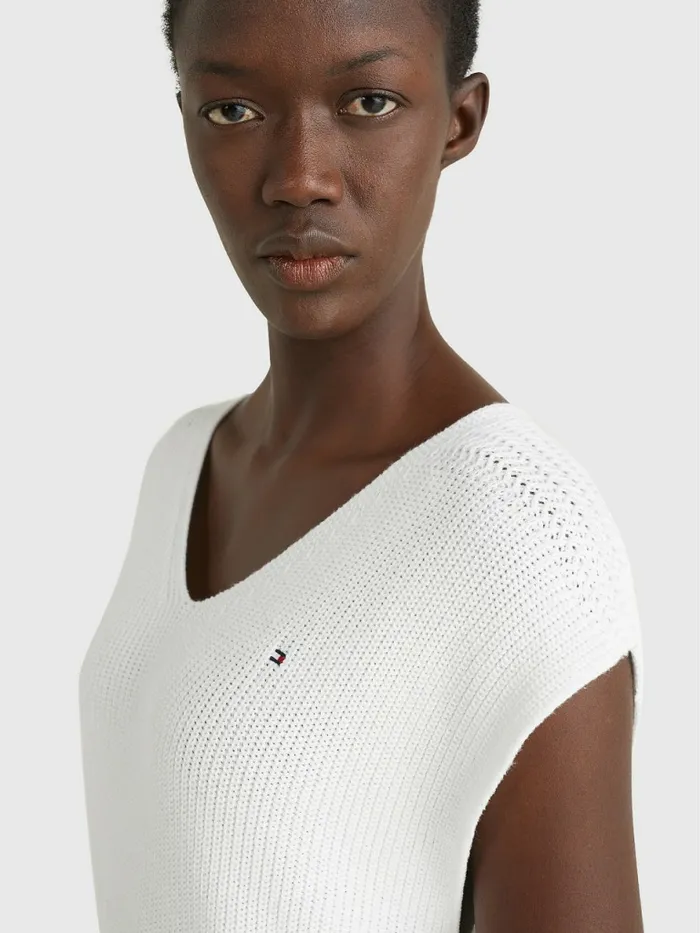 Tommy Hilfiger Organic Cotton Relaxed Fit Textured Vest Ecru Womens Knitwear Near Me