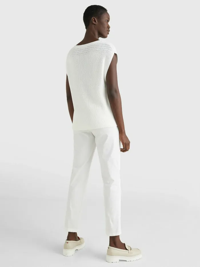 Tommy Hilfiger Organic Cotton Relaxed Fit Textured Vest Ecru Womens Knitwear Near Me