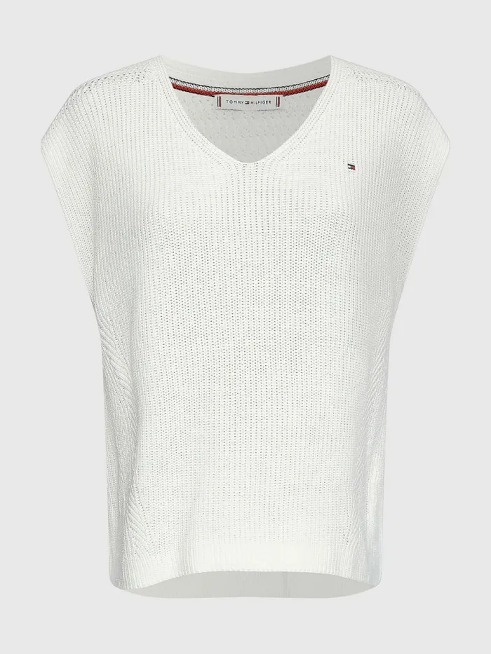 Tommy Hilfiger Organic Cotton Relaxed Fit Textured Vest Ecru Womens Knitwear Near Me