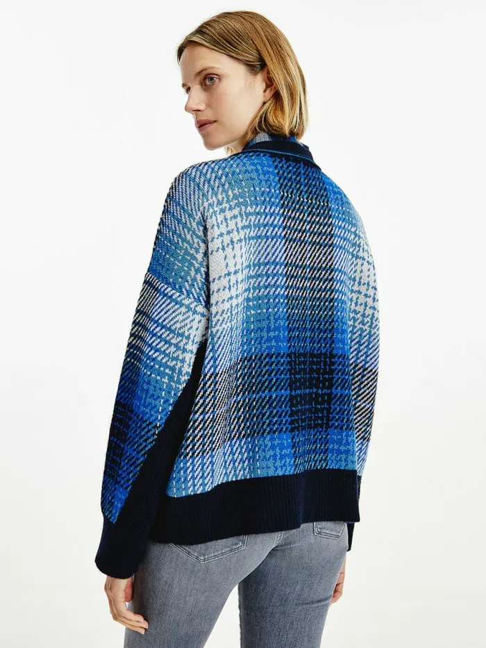 Tommy Hilfiger Organic Cotton Shadow Check Jumper Big Shadow Navy ChkDesert Sky Womens Knitwear Fashion