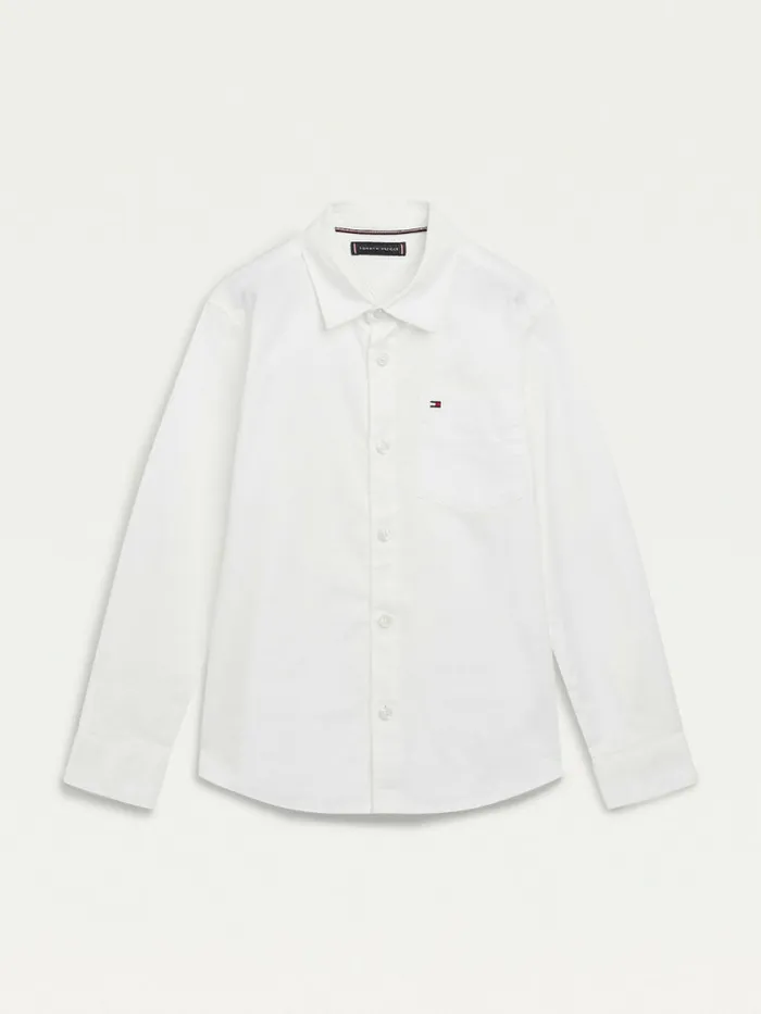 Tommy Hilfiger Organic Cotton Stretch Twill Logo Shirt White Boys Shirts Sale Tommy Hilfiger Organic Cotton Stretch Twill Logo Shirt White Boys Shirts Sale