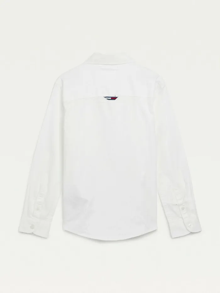 Tommy Hilfiger Organic Cotton Stretch Twill Logo Shirt White Boys Shirts Sale