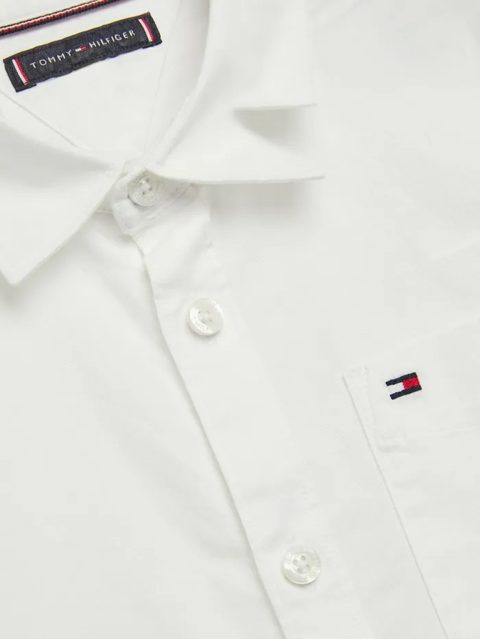 Tommy Hilfiger Organic Cotton Stretch Twill Logo Shirt White Boys Shirts Sale