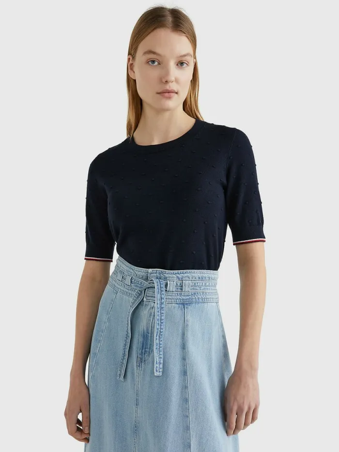Tommy Hilfiger Organic Cotton Textured Jumper Desert Sky Womens Knitwear On Sale Tommy Hilfiger Organic Cotton Textured Jumper Desert Sky Womens Knitwear On Sale