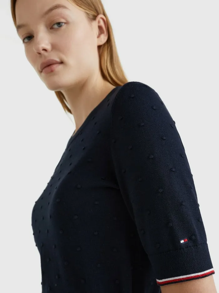 Tommy Hilfiger Organic Cotton Textured Jumper Desert Sky Womens Knitwear On Sale