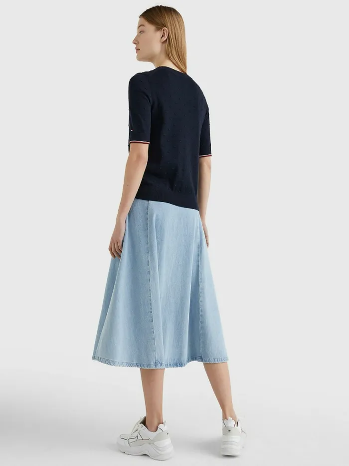 Tommy Hilfiger Organic Cotton Textured Jumper Desert Sky Womens Knitwear On Sale