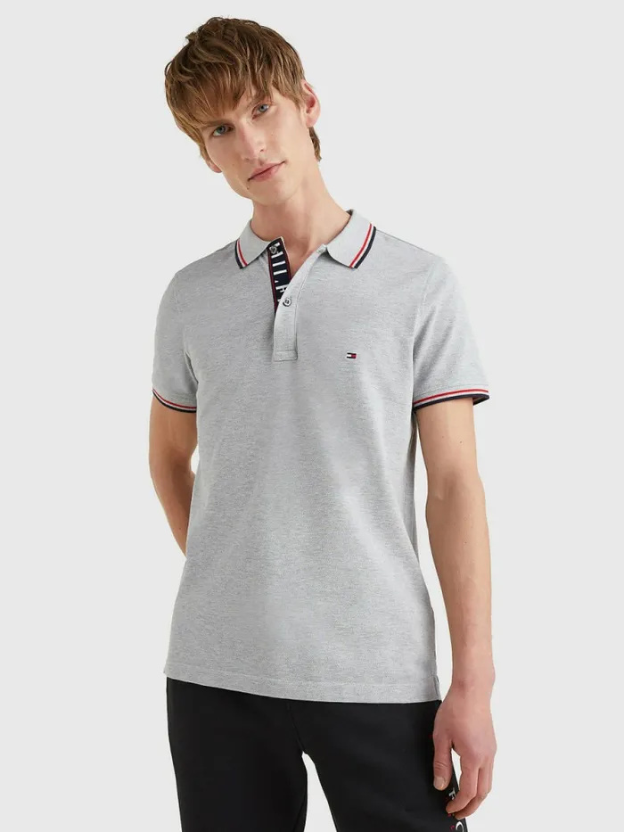 Tommy Hilfiger Organic Cotton Tipped Slim Fit Polo Light Grey Heather Mens Polo Shirts Sale Tommy Hilfiger Organic Cotton Tipped Slim Fit Polo Light Grey Heather Mens Polo Shirts Sale