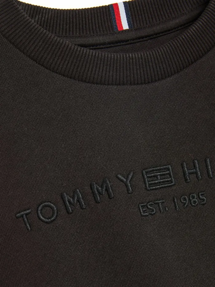 Tommy Hilfiger Organic Cotton Tonal Logo Embroidery Sweatshirt Black Boys Sweatshirts and Hoodies Popular