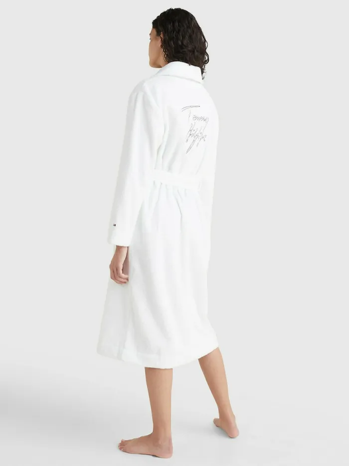 Tommy Hilfiger Organic Cotton Towelling Robe WhiteOutline Signature Womens Lounge and Nightwear