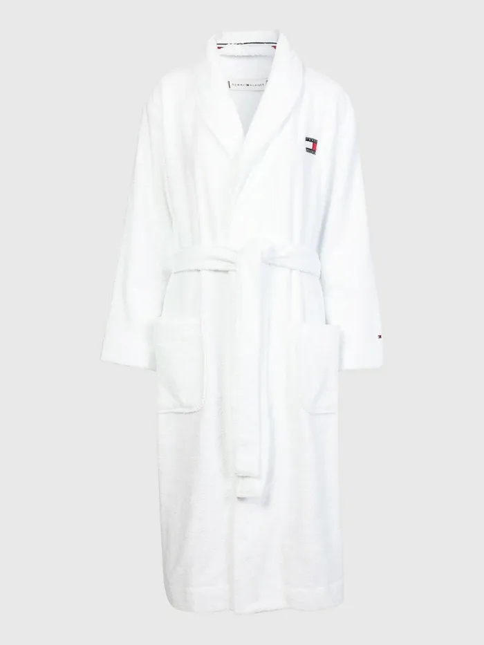 Tommy Hilfiger Organic Cotton Towelling Robe WhiteOutline Signature Womens Lounge and Nightwear