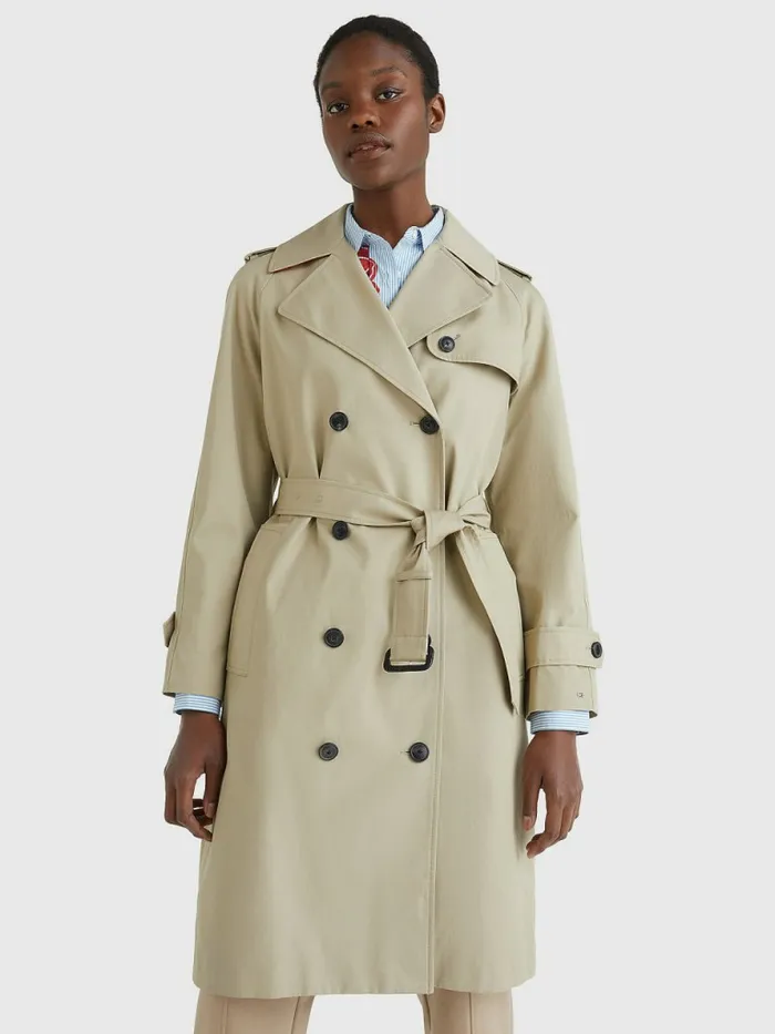 Tommy Hilfiger Organic Cotton Trench Coat Beige Womens Coats and Jackets Cheap On Sale Tommy Hilfiger Organic Cotton Trench Coat Beige Womens Coats and Jackets Cheap On Sale