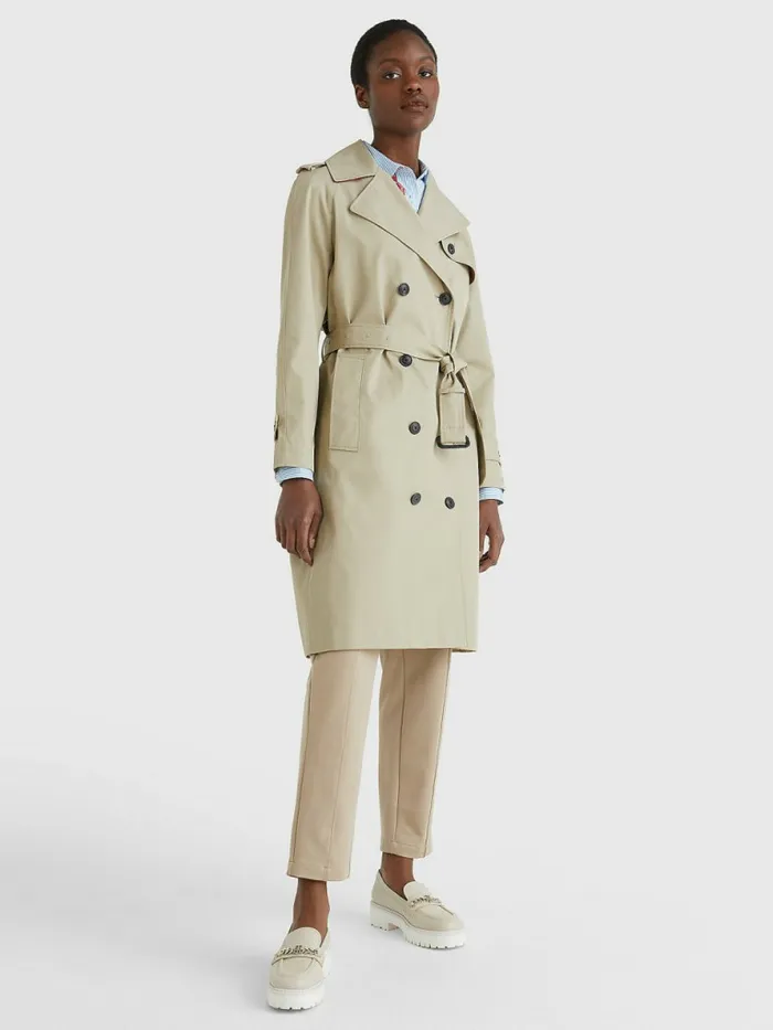 Tommy Hilfiger Organic Cotton Trench Coat Beige Womens Coats and Jackets Cheap On Sale