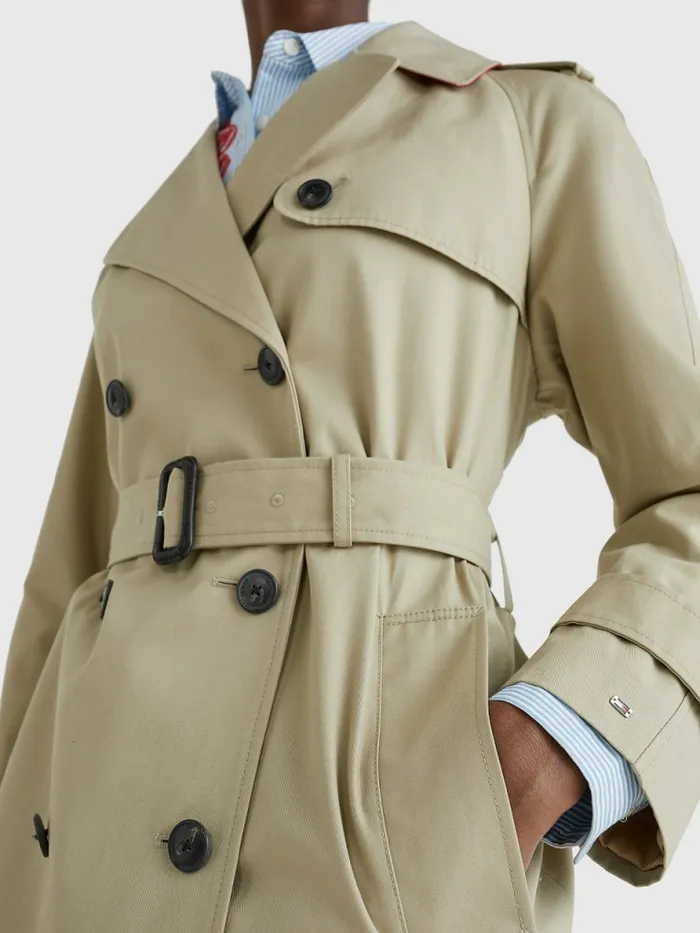 Tommy Hilfiger Organic Cotton Trench Coat Beige Womens Coats and Jackets Cheap On Sale