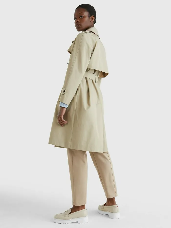 Tommy Hilfiger Organic Cotton Trench Coat Beige Womens Coats and Jackets Cheap On Sale