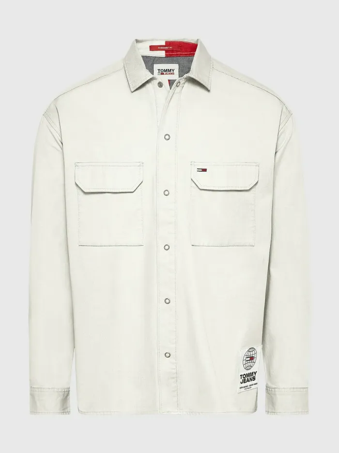 Tommy Hilfiger Organic Cotton Twill Overshirt Ancient White Mens Shirts Fashion