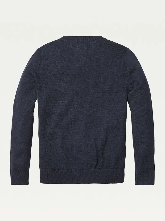 Tommy Hilfiger Organic Cotton VNeck Jumper Sky Captain Girls Jumpers and Cardigans Fashion