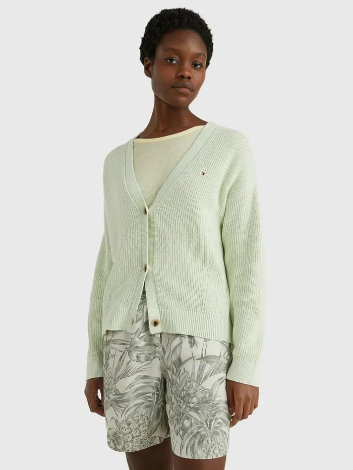 Tommy Hilfiger Organic Cotton VNeck Relaxed Fit Cardigan Accent Green Womens Knitwear Gift 4 You Tommy Hilfiger Organic Cotton VNeck Relaxed Fit Cardigan Accent Green Womens Knitwear Gift 4 You