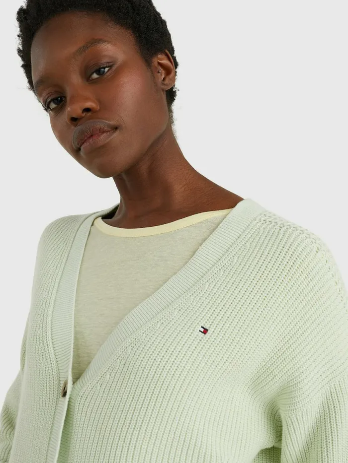 Tommy Hilfiger Organic Cotton VNeck Relaxed Fit Cardigan Accent Green Womens Knitwear Gift 4 You