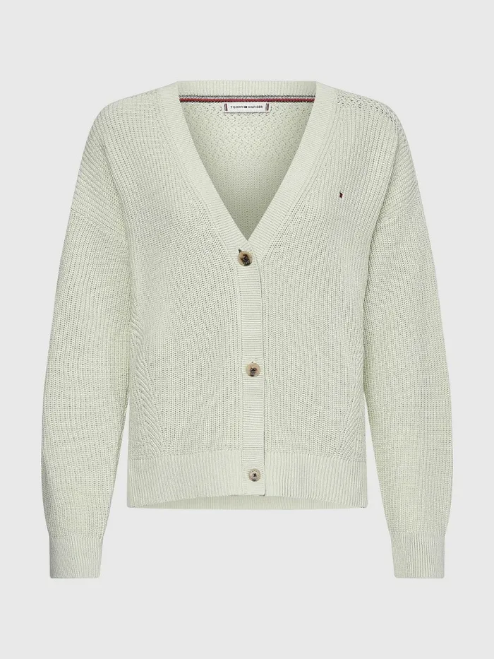 Tommy Hilfiger Organic Cotton VNeck Relaxed Fit Cardigan Accent Green Womens Knitwear Gift 4 You