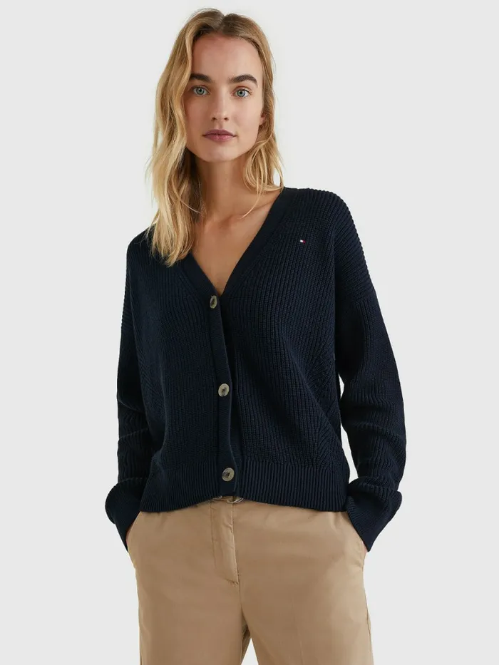 Tommy Hilfiger Organic Cotton VNeck Relaxed Fit Cardigan Desert Sky Womens Knitwear Near Me